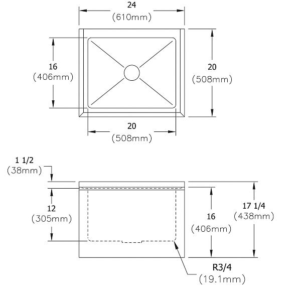 Elkay FLR-3X Stainless Steel 24" x 20" x 17-1/4" 16 Gauge Mop Sink