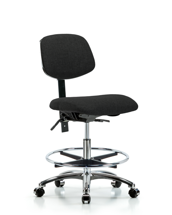 Blue Ridge Ergonomics FMBCH-CR-T0-A0-CF-CC-F42 Rutledge Fabric Chair Chrome - Medium Bench Height with Chrome Foot Ring & Casters in Black Fabric