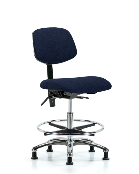Blue Ridge Ergonomics FMBCH-CR-T0-A0-CF-RG-F45 Rutledge Fabric Chair Chrome - Medium Bench Height with Chrome Foot Ring & Stationary Glides in Navy Fabric