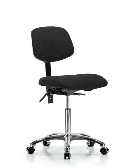 Blue Ridge Ergonomics FMBCH-CR-T0-A0-NF-CC-F42 Rutledge Fabric Chair Chrome - Medium Bench Height with Casters in Black Fabric