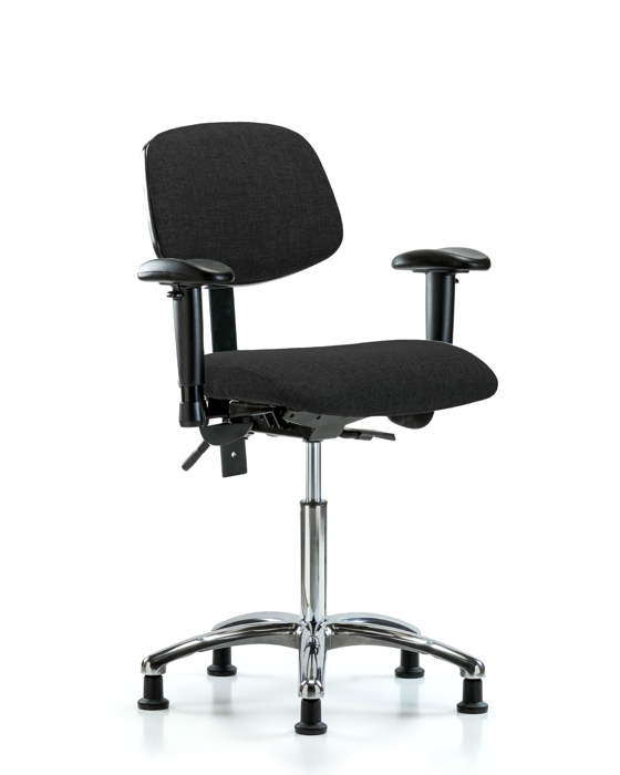 Blue Ridge Ergonomics FMBCH-CR-T0-A1-NF-RG-F42 Rutledge Fabric Chair Chrome - Medium Bench Height with Adjustable Arms & Stationary Glides in Black Fabric