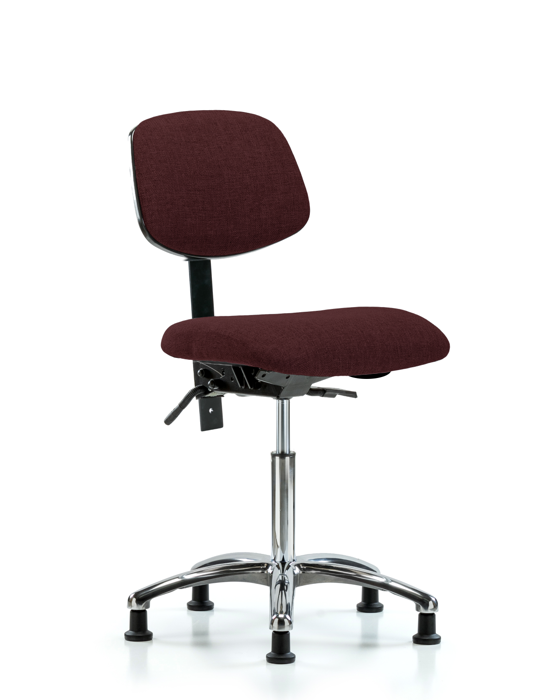 Blue Ridge Ergonomics FMBCH-CR-T1-A0-NF-RG-F41 Rutledge Fabric Chair Chrome - Medium Bench Height with Seat Tilt & Stationary Glides in Burgundy Fabric