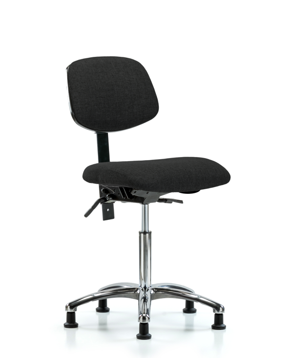 Blue Ridge Ergonomics FMBCH-CR-T1-A0-NF-RG-F42 Rutledge Fabric Chair Chrome - Medium Bench Height with Seat Tilt & Stationary Glides in Black Fabric