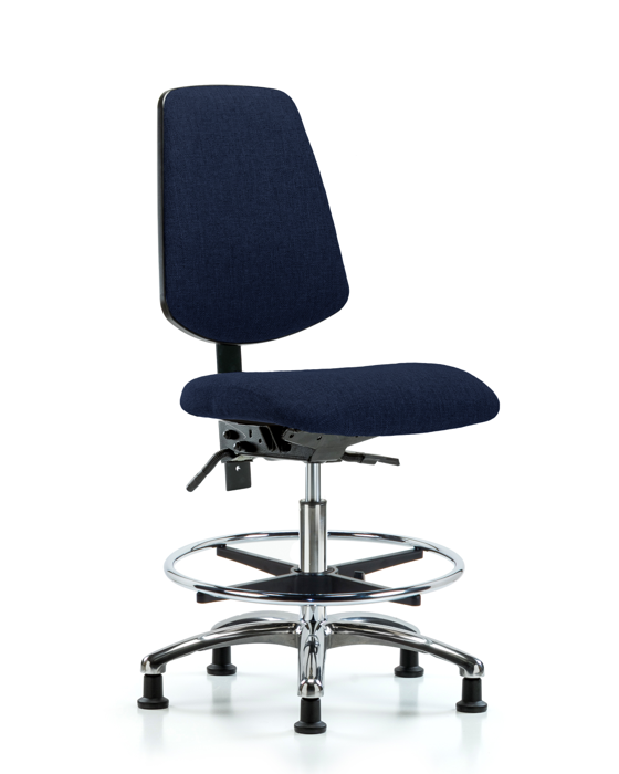Blue Ridge Ergonomics FMBCH-MB-CR-T0-A0-CF-RG-F45 Rutledge Fabric Chair Chrome - Medium Bench Height with Medium Back, Chrome Foot Ring, & Stationary Glides in Navy Fabric