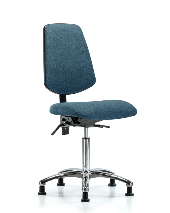 Blue Ridge Ergonomics FMBCH-MB-CR-T0-A0-NF-RG-F43 Rutledge Fabric Chair Chrome - Medium Bench Height with Medium Back & Stationary Glides in Blue Fabric
