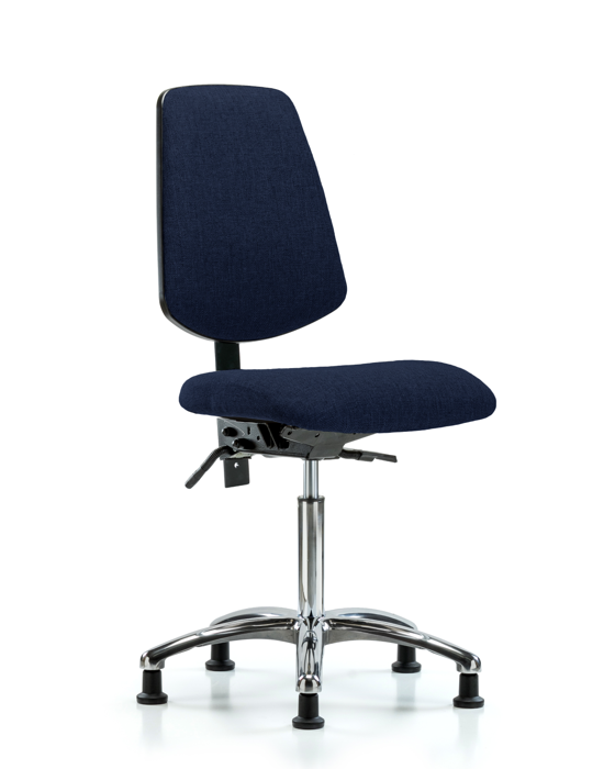 Blue Ridge Ergonomics FMBCH-MB-CR-T0-A0-NF-RG-F45 Rutledge Fabric Chair Chrome - Medium Bench Height with Medium Back & Stationary Glides in Navy Fabric