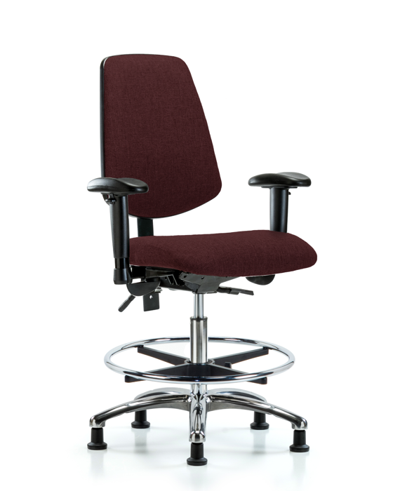 Blue Ridge Ergonomics FMBCH-MB-CR-T0-A1-CF-RG-F41 Rutledge Fabric Chair Chrome - Medium Bench Height with Medium Back, Adjustable Arms, Chrome Foot Ring, & Stationary Glides in Burgundy Fabric