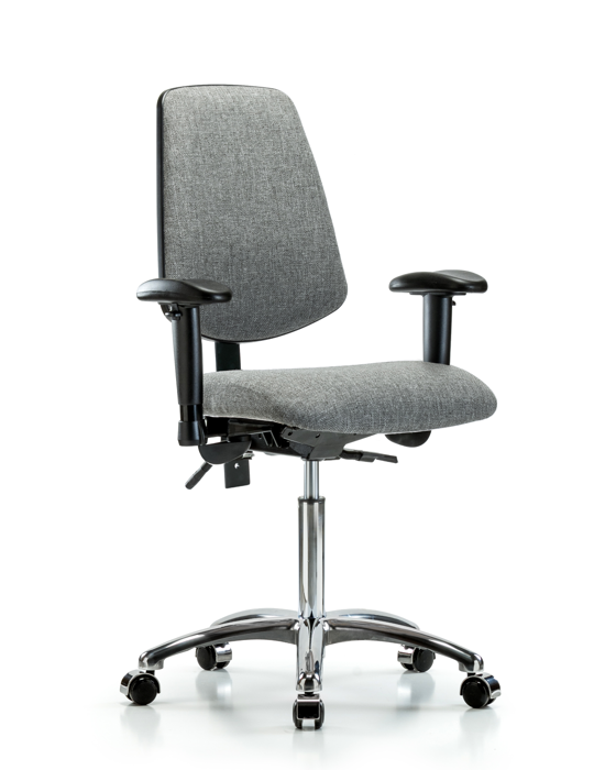 Blue Ridge Ergonomics FMBCH-MB-CR-T0-A1-NF-CC-F44 Rutledge Fabric Chair Chrome - Medium Bench Height with Medium Back, Adjustable Arms, & Casters in Gray Fabric