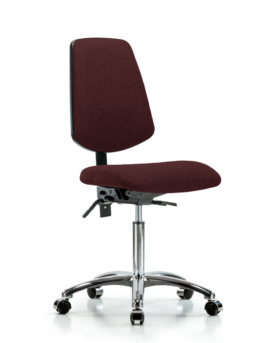 Blue Ridge Ergonomics FMBCH-MB-CR-T1-A0-NF-CC-F41 Rutledge Fabric Chair Chrome - Medium Bench Height with Medium Back, Seat Tilt, & Casters in Burgundy Fabric