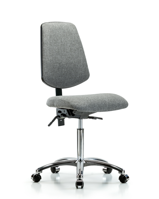 Blue Ridge Ergonomics FMBCH-MB-CR-T1-A0-NF-CC-F44 Rutledge Fabric Chair Chrome - Medium Bench Height with Medium Back, Seat Tilt, & Casters in Gray Fabric