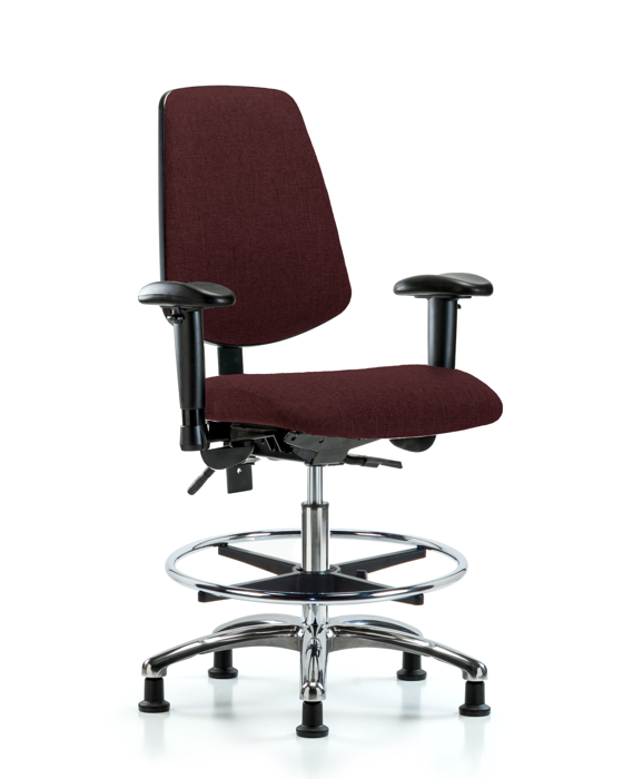 Blue Ridge Ergonomics FMBCH-MB-CR-T1-A1-CF-RG-F41 Rutledge Fabric Chair Chrome - Medium Bench Height with Medium Back, Seat Tilt, Adjustable Arms, Chrome Foot Ring, & Stationary Glides in Burgundy Fabric
