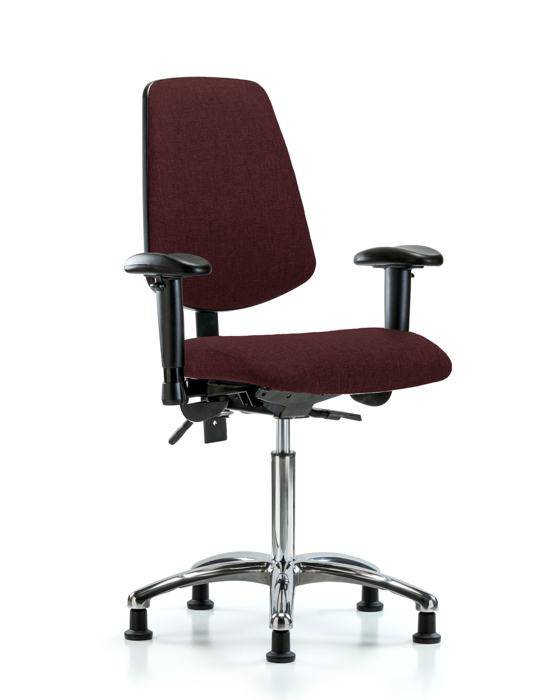 Blue Ridge Ergonomics FMBCH-MB-CR-T1-A1-NF-RG-F41 Rutledge Fabric Chair Chrome - Medium Bench Height with Medium Back, Seat Tilt, Adjustable Arms, & Stationary Glides in Burgundy Fabric