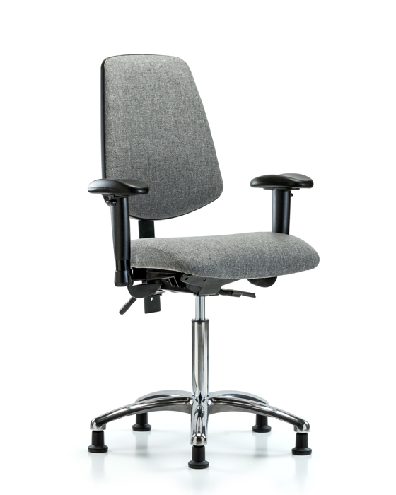 Blue Ridge Ergonomics FMBCH-MB-CR-T1-A1-NF-RG-F44 Rutledge Fabric Chair Chrome - Medium Bench Height with Medium Back, Seat Tilt, Adjustable Arms, & Stationary Glides in Gray Fabric