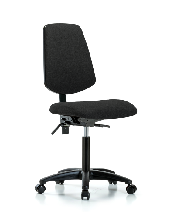 Blue Ridge Ergonomics FMBCH-MB-RG-T0-A0-NF-RC-F42 Rutledge Fabric Chair - Medium Bench Height with Medium Back & Casters in Black Fabric