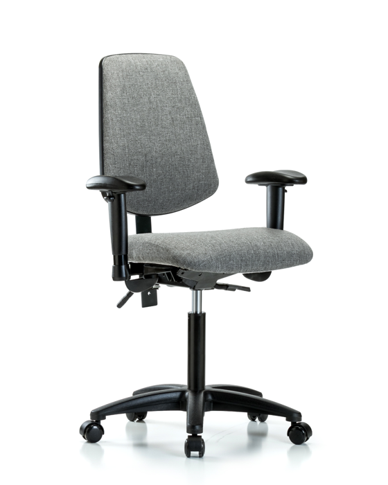 Blue Ridge Ergonomics FMBCH-MB-RG-T0-A1-NF-RC-F44 Rutledge Fabric Chair - Medium Bench Height with Medium Back, Adjustable Arms, & Casters in Gray Fabric