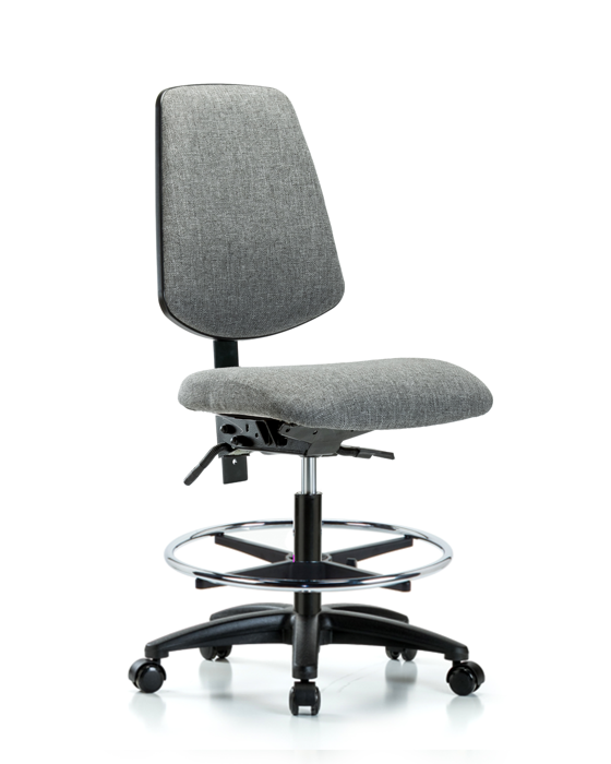 Blue Ridge Ergonomics FMBCH-MB-RG-T1-A0-CF-RC-F44 Rutledge Fabric Chair - Medium Bench Height with Medium Back, Seat Tilt, Chrome Foot Ring, & Casters in Gray Fabric