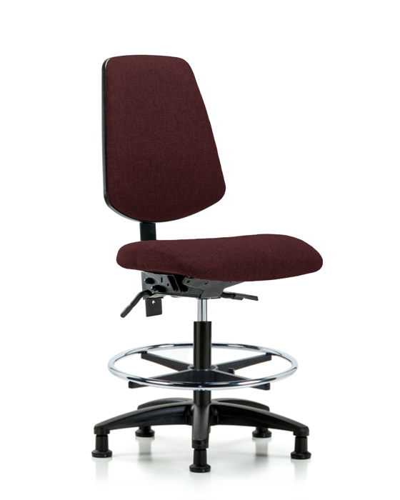 Blue Ridge Ergonomics FMBCH-MB-RG-T1-A0-CF-RG-F41 Rutledge Fabric Chair - Medium Bench Height with Medium Back, Seat Tilt, Chrome Foot Ring, & Stationary Glides in Burgundy Fabric