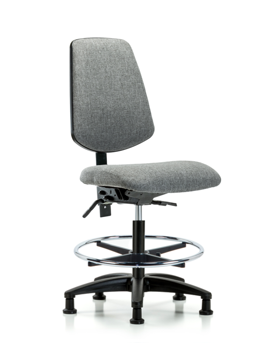 Blue Ridge Ergonomics FMBCH-MB-RG-T1-A0-CF-RG-F44 Rutledge Fabric Chair - Medium Bench Height with Medium Back, Seat Tilt, Chrome Foot Ring, & Stationary Glides in Gray Fabric