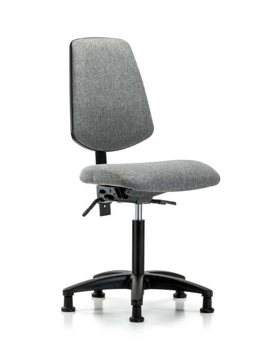 Blue Ridge Ergonomics FMBCH-MB-RG-T1-A0-NF-RG-F44 Rutledge Fabric Chair - Medium Bench Height with Medium Back, Seat Tilt, & Stationary Glides in Gray Fabric