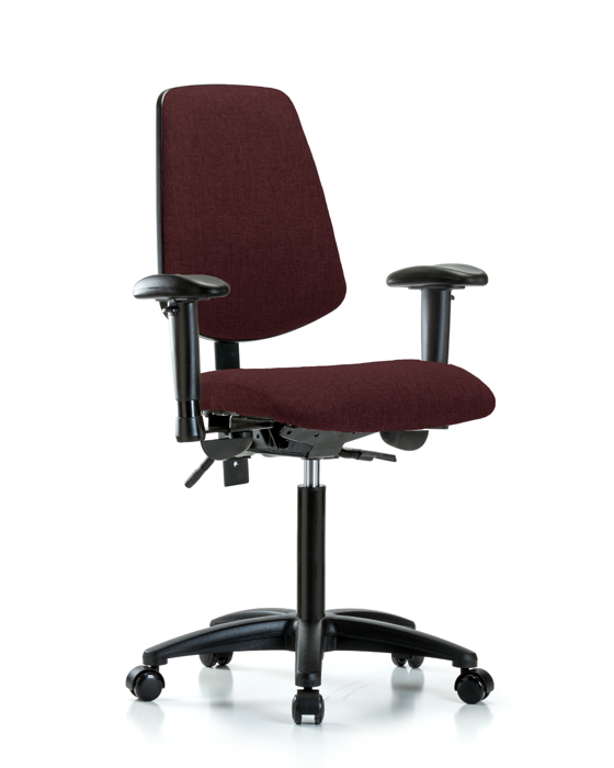 Blue Ridge Ergonomics FMBCH-MB-RG-T1-A1-NF-RC-F41 Rutledge Fabric Chair - Medium Bench Height with Medium Back, Seat Tilt, Adjustable Arms, & Casters in Burgundy Fabric