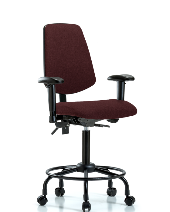 Blue Ridge Ergonomics FMBCH-MB-RT-T0-A1-RC-F41 Rutledge Fabric Chair - Medium Bench Height with Round Tube Base, Medium Back, Adjustable Arms, & Casters in Burgundy Fabric