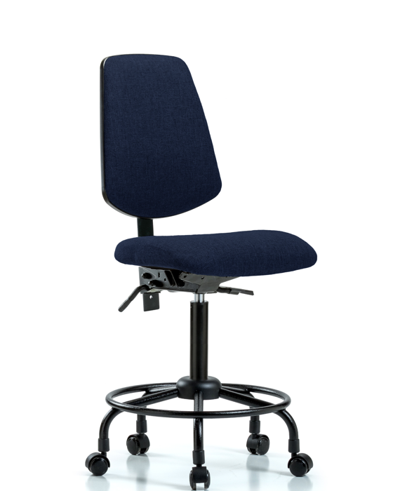 Blue Ridge Ergonomics FMBCH-MB-RT-T1-A0-RC-F45 Rutledge Fabric Chair - Medium Bench Height with Round Tube Base, Medium Back, Seat Tilt, & Casters in Navy Fabric