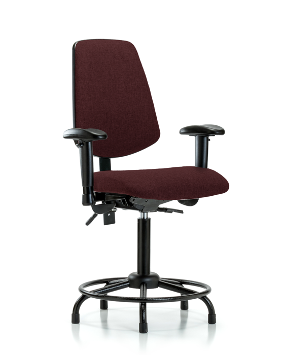 Blue Ridge Ergonomics FMBCH-MB-RT-T1-A1-RG-F41 Rutledge Fabric Chair - Medium Bench Height with Round Tube Base, Medium Back, Seat Tilt, Adjustable Arms, & Stationary Glides in Burgundy Fabric