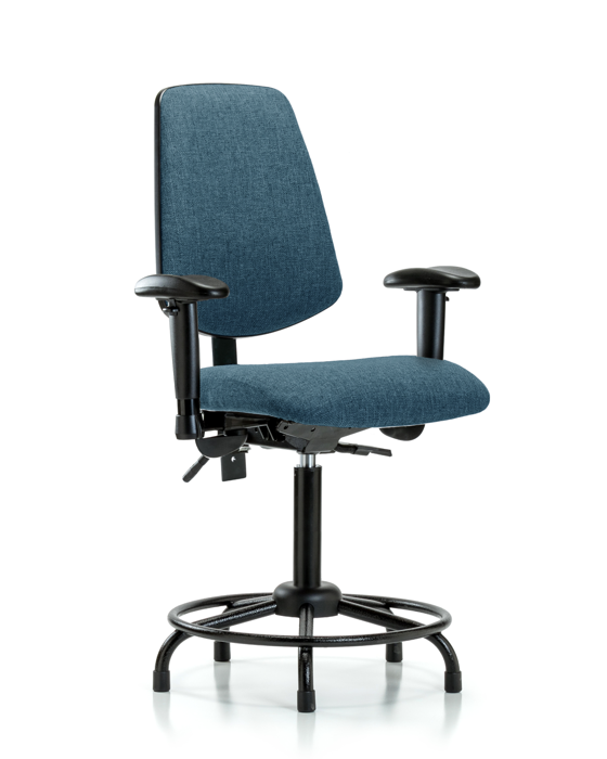 Blue Ridge Ergonomics FMBCH-MB-RT-T1-A1-RG-F43 Rutledge Fabric Chair - Medium Bench Height with Round Tube Base, Medium Back, Seat Tilt, Adjustable Arms, & Stationary Glides in Blue Fabric