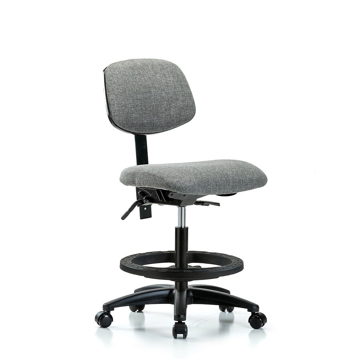 Blue Ridge Ergonomics FMBCH-RG-T0-A0-BF-RC-F44 Rutledge Fabric Chair - Medium Bench Height with Black Foot Ring & Casters in Gray Fabric