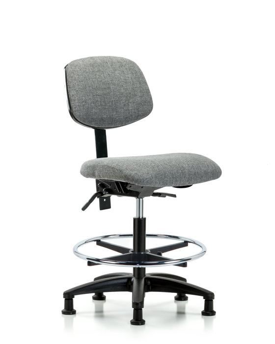 Blue Ridge Ergonomics FMBCH-RG-T0-A0-CF-RG-F44 Rutledge Fabric Chair - Medium Bench Height with Chrome Foot Ring & Stationary Glides in Gray Fabric