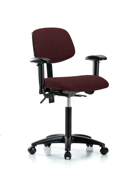 Blue Ridge Ergonomics FMBCH-RG-T0-A1-NF-RC-F41 Rutledge Fabric Chair - Medium Bench Height with Adjustable Arms & Casters in Burgundy Fabric