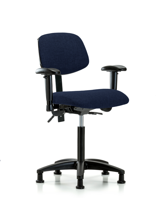 Blue Ridge Ergonomics FMBCH-RG-T0-A1-NF-RG-F45 Rutledge Fabric Chair - Medium Bench Height with Adjustable Arms & Stationary Glides in Navy Fabric