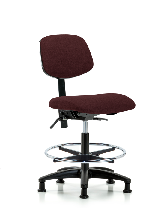 Blue Ridge Ergonomics FMBCH-RG-T1-A0-CF-RG-F41 Rutledge Fabric Chair - Medium Bench Height with Seat Tilt, Chrome Foot Ring, & Stationary Glides in Burgundy Fabric