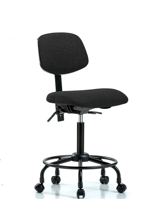 Blue Ridge Ergonomics FMBCH-RT-T0-A0-RC-F42 Rutledge Fabric Chair - Medium Bench Height with Round Tube Base & Casters in Black Fabric
