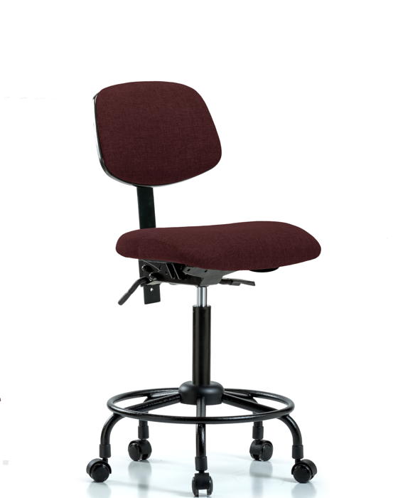 Blue Ridge Ergonomics FMBCH-RT-T1-A0-RC-F41 Rutledge Fabric Chair - Medium Bench Height with Round Tube Base, Seat Tilt, & Casters in Burgundy Fabric