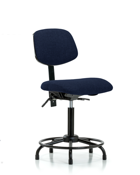 Blue Ridge Ergonomics FMBCH-RT-T1-A0-RG-F45 Rutledge Fabric Chair - Medium Bench Height with Round Tube Base, Seat Tilt, & Stationary Glides in Navy Fabric