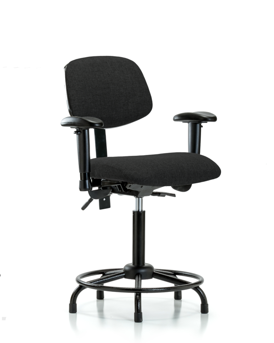 Blue Ridge Ergonomics FMBCH-RT-T1-A1-RG-F42 Rutledge Fabric Chair - Medium Bench Height with Round Tube Base, Seat Tilt, Adjustable Arms, & Stationary Glides in Black Fabric