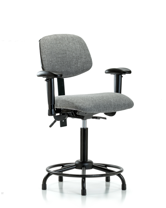 Blue Ridge Ergonomics FMBCH-RT-T1-A1-RG-F44 Rutledge Fabric Chair - Medium Bench Height with Round Tube Base, Seat Tilt, Adjustable Arms, & Stationary Glides in Gray Fabric