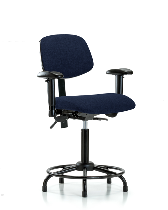 Blue Ridge Ergonomics FMBCH-RT-T1-A1-RG-F45 Rutledge Fabric Chair - Medium Bench Height with Round Tube Base, Seat Tilt, Adjustable Arms, & Stationary Glides in Navy Fabric