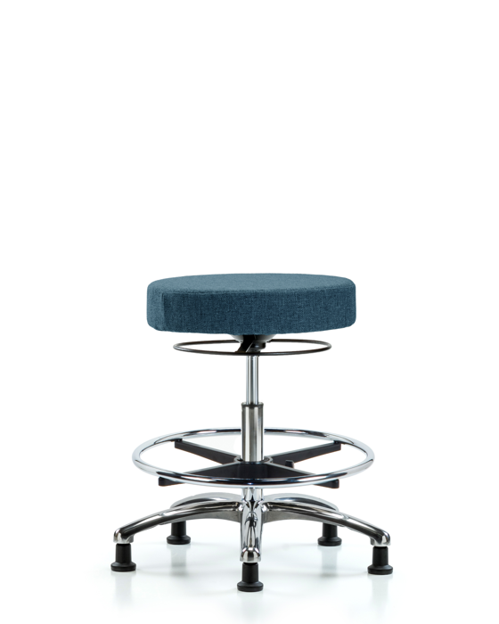 Blue Ridge Ergonomics FMBSO-CR-CF-RG-F43 Rutledge Fabric Stool without Back Chrome - Medium Bench Height with Chrome Foot Ring & Stationary Glides in Blue Fabric