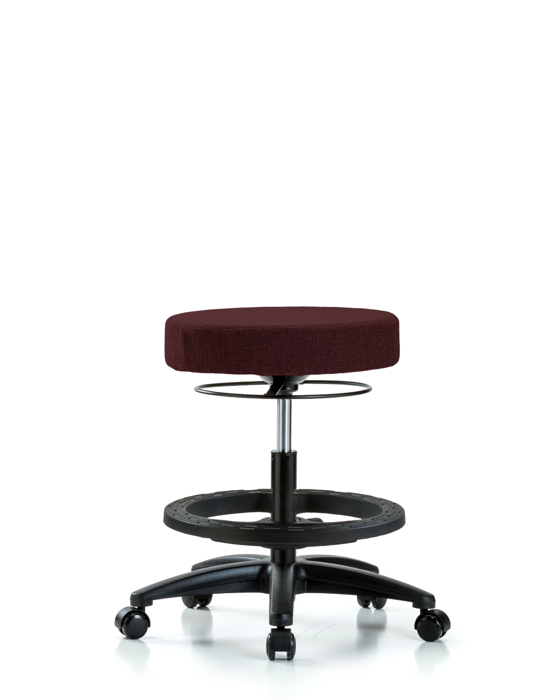 Blue Ridge Ergonomics FMBSO-RG-BF-RC-F41 Rutledge Fabric Stool without Back - Medium Bench Height with Black Foot Ring & Casters in Burgundy Fabric