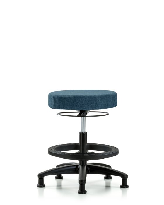 Blue Ridge Ergonomics FMBSO-RG-BF-RG-F43 Rutledge Fabric Stool without Back - Medium Bench Height with Black Foot Ring & Stationary Glides in Blue Fabric