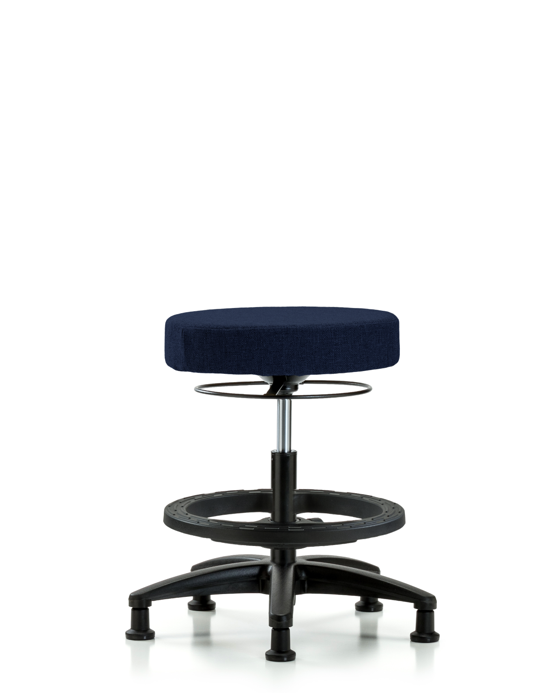 Blue Ridge Ergonomics FMBSO-RG-BF-RG-F45 Rutledge Fabric Stool without Back - Medium Bench Height with Black Foot Ring & Stationary Glides in Navy Fabric