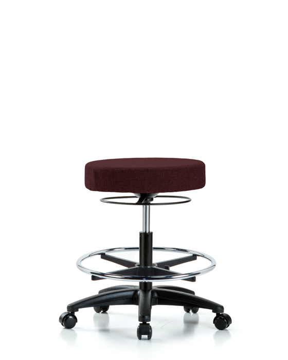 Blue Ridge Ergonomics FMBSO-RG-CF-RC-F41 Rutledge Fabric Stool without Back - Medium Bench Height with Chrome Foot Ring & Casters in Burgundy Fabric