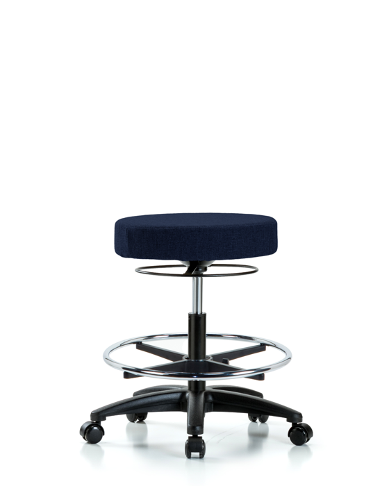 Blue Ridge Ergonomics FMBSO-RG-CF-RC-F45 Rutledge Fabric Stool without Back - Medium Bench Height with Chrome Foot Ring & Casters in Navy Fabric