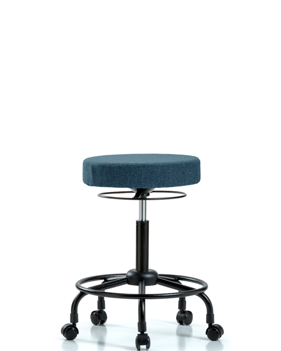 Blue Ridge Ergonomics FMBSO-RT-RC-F43 Rutledge Fabric Stool without Back - Medium Bench Height with Round Tube Base & Casters in Blue Fabric