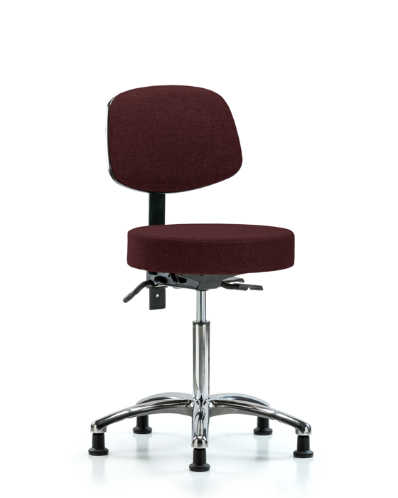 Blue Ridge Ergonomics FMBST-CR-T1-NF-RG-F41 Rutledge Fabric Stool with Back Chrome - Medium Bench Height with Seat Tilt & Stationary Glides in Burgundy Fabric