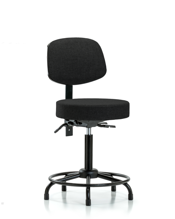 Blue Ridge Ergonomics FMBST-RT-T0-RG-F42 Rutledge Fabric Stool with Back - Medium Bench Height with Round Tube Base & Stationary Glides in Black Fabric