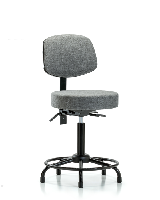Blue Ridge Ergonomics FMBST-RT-T0-RG-F44 Rutledge Fabric Stool with Back - Medium Bench Height with Round Tube Base & Stationary Glides in Gray Fabric