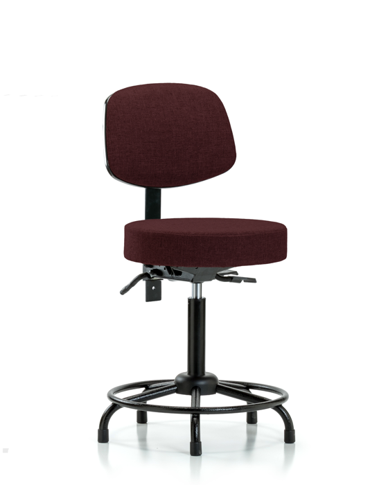 Blue Ridge Ergonomics FMBST-RT-T1-RG-F41 Rutledge Fabric Stool with Back - Medium Bench Height with Round Tube Base, Seat Tilt, & Stationary Glides in Burgundy Fabric